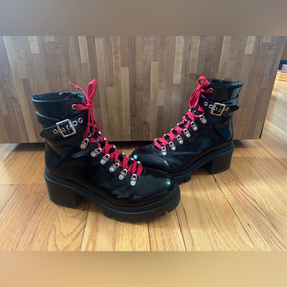 Jeffrey Campbell Czech Boots Women 10 Black Moto Platform Chunky Lug Combat